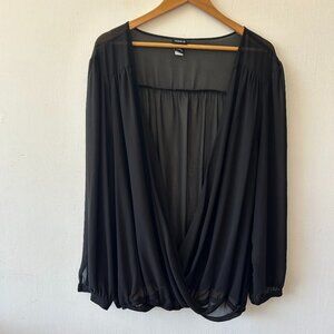 Torrid Whimsigoth Sheer Top Womens 3XL Draped Black Long Sleeve Fairy Grunge